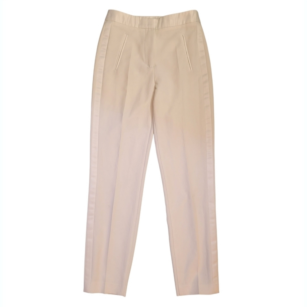 Zara Basics White Trousers With Satin Taped Sides